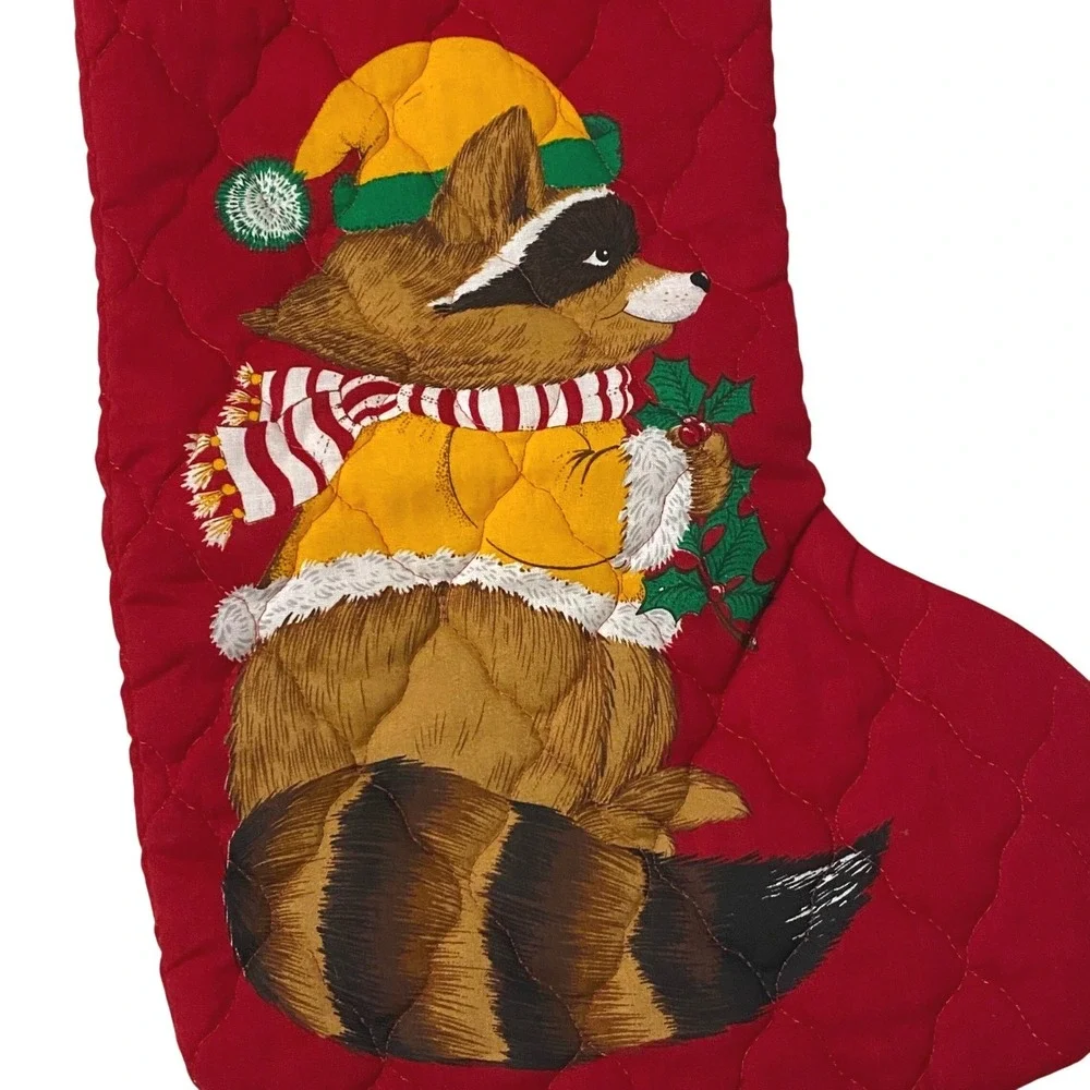 Handmade Vintage Raccoon Quilted‎ Christmas Stocking 15